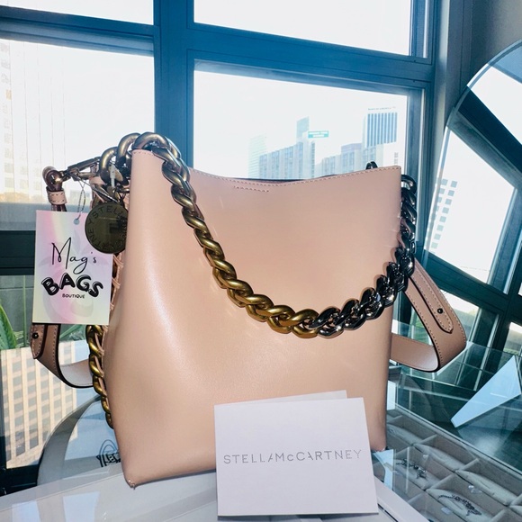 Stella McCartney Handbags - Stella McCartney: Two-Tone Bucket Frayme Chain-Link Crossbody Tote Bag